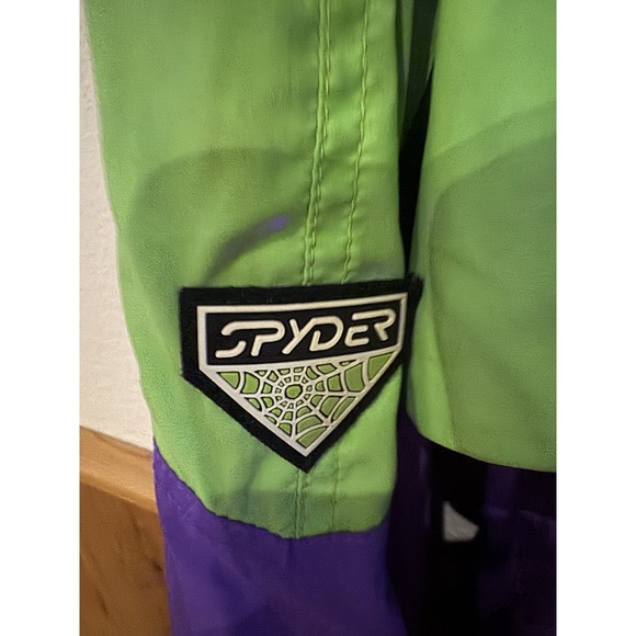 Vintage Spyder Men's Ski Jacket Extra Large Zip Close Hood Purple Green Stretch - Picture 5 of 12